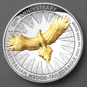 Silbermünze 1oz "Wedge-tailed Eagle" 2024 (PP/HR/vergoldet)10th Anniversary (Australien)