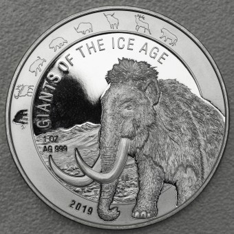Silbermünze 1oz "Wollmammut" 2019 Giants of Ice Age (Ghana)
