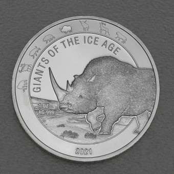 Silbermünze 1oz "Wollnashorn" 2021 Giants of Ice Age (Ghana)
