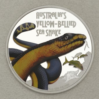Silbermünze 1oz "Yellow-Bellied Sea Snake" 2013 (PP/koloriert) Deadly and Dangerous (Tuvalu)