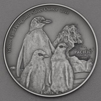 Silbermünze 1oz "Yellow-Eyed Penguins" 2014 (AF) Pacific (Tokelau)