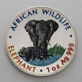 Silbermünze 1oz "Zambia Elefant 1999" coloriert African Wildlife