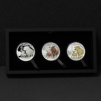 Silbermünze 1oz "Ochse" 2021 (PP/kol./vergoldet) Set – 3-tlg. Lunar III (Australien)