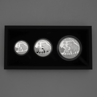 Silbermünze "2021 Ochse" Lunar III Three-Coin Set 2oz +1oz +1/2oz