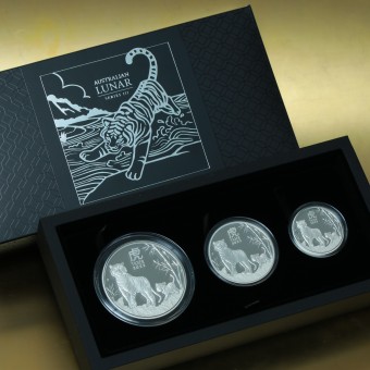 Silbermünze "2022 Tiger" Lunar III Three-Coin Set 2oz +1oz +1/2oz