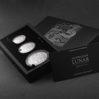Silbermünze 2oz + 1oz + 1/2oz "Drache" 2024 (PP) Set – 3-teilig Lunar III (Australien)