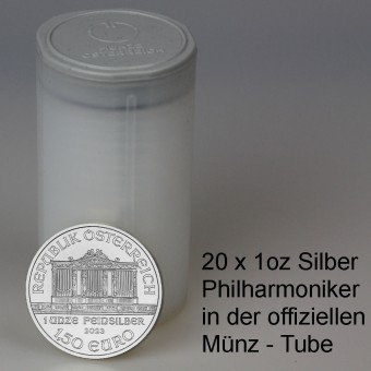 Silbermünze 20 x 1oz "Wiener Philharmoniker" aktueller Jahrgang Tube diff. (Österreich)