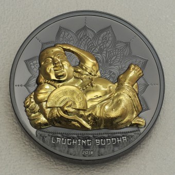 Silbermünze 2oz "2018 Laughing Buddha" Palau Black Proof Gilded