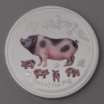 Silbermünze 2oz "2019 Schwein" Lunar (coloriert) 