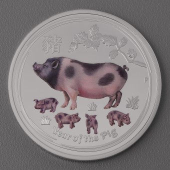 Silbermünze 2oz "Schwein" 2019 (koloriert) Lunar II – Year of the Pig (Australien)