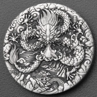 Silbermünze 2oz "2024 Drache" Lunar III (Antiqued) Antique Finish