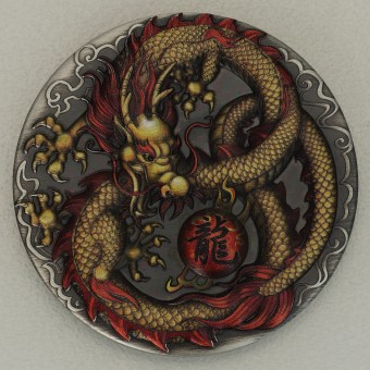 Silbermünze 2oz "Dragon 2020" Coloriert Antiqued 