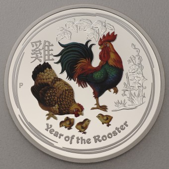 Silbermünze 2oz "Hahn" 2017 (koloriert) Lunar II – Year of the Rooster (Australien)