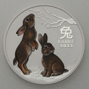 Silbermünze 2oz "Hase" 2023 (koloriert) Lunar III – Year of the Rabbit (Australien)