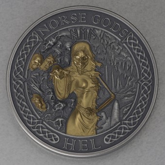 Silbermünze 2oz "Hel - Norse Gods 2023" High Relief - Antique Finish - Gilded