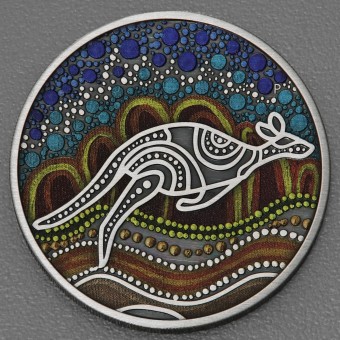Silbermünze 2oz "Kangaroo Yongka" 2023 Antique Finish koloriert