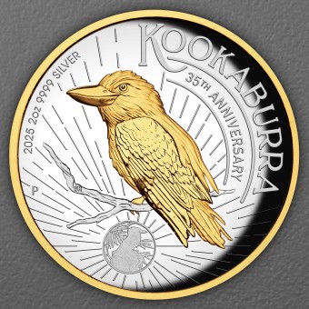 Silbermünze 2oz "Kookaburra" 2025 (PP/HR/vergoldet) (Australien)