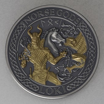 Silbermünze 2oz "Loki - Norse Gods 2022" High Relief - Antique Finish - Gilded