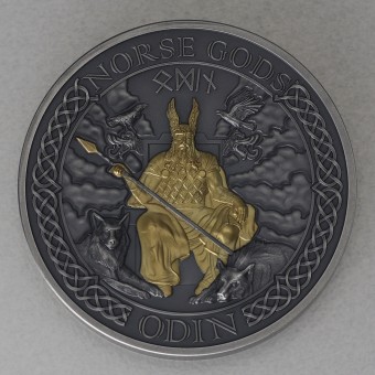 Silbermünze 2oz "Odin - Norse Gods 2021" High Relief - Antique Finish - Gilded