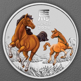 Silbermünze 2oz "Pferd" 2026 (koloriert) Lunar III – Year of the Horse (Australien)