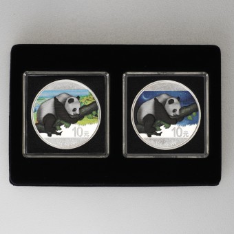 Silbermünze "2x 30g China Panda Night+Day 2016" Set coloriert