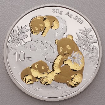 Silbermünze 30g "Panda" 2025 (vergoldet) (China)