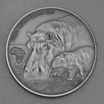 Silbermünze 3oz "Hippo" 2013 (AF) Africa Silver Ounce (Kongo)