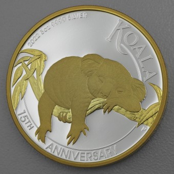 Silbermünze 3oz "Koala - 2022" gilded 15th Anniversary