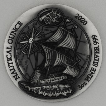 Silbermünze 3oz "Nautical Ounce 2020-Mayflower" High Relief Antik Finish