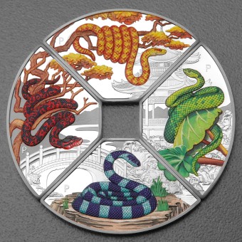Silbermünze 4 x 1oz "Schlange" 2025 (PP/koloriert) Set – 4-teilig Quadrant (Tuvalu)