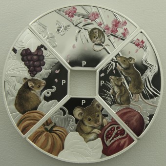 Silbermünze 4x 1oz "Maus" 2020 (PP/koloriert) Set – 4-teilig Quadrant (Tuvalu)