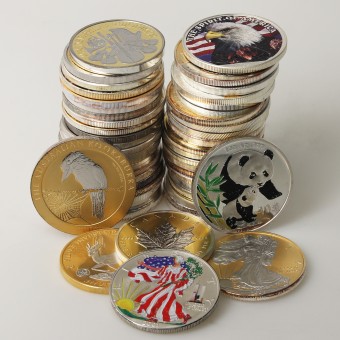 Silbermünze "50x 1oz gilded/coloriert" (Junk-Bag) 