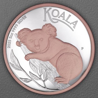 Silbermünze 5oz "Koala" 2025 (PP/HR/rosévergoldet) (Australien)