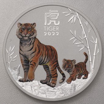 Silbermünze 5oz "Tiger" 2022 (koloriert) Lunar III – Year of the Tiger (Australien)