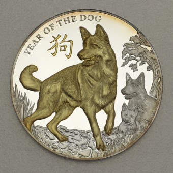 Silbermünze 5oz "Year of the Dog 2018" (Niue) Gilded