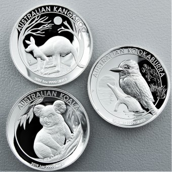Silbermünze 3 x 1oz "High Relief Collection" 2019 (PP/HR) Känguru, Koala, Kookabura (Australien)
