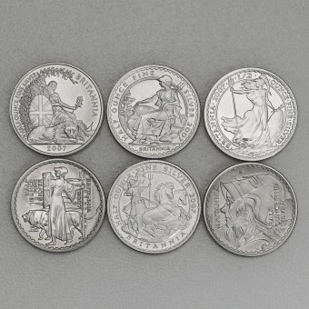 Silbermünze 6 x 1/2oz "Britannia" 2007 (Satin PP) 20th Anniversary Set – 6-teilig (Großbritannien)