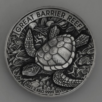 Silbermünze 2kg "Great Barrier Reef - 2021" Antiqued High Relief Coin