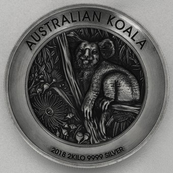 Silbermünze "Koala 2018" 2kg High Relief Antiqued 