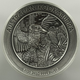 Silbermünze 2kg "Kookaburra - 2020" High Relief Antiqued High Relief Coin