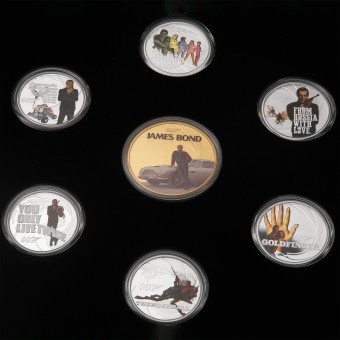 Silbermünzen 1oz + 6 x 1/2oz "Sean Connery" 2024 (PP/kol./verg.) Set – 7-teilig James Bond (Tuvalu)