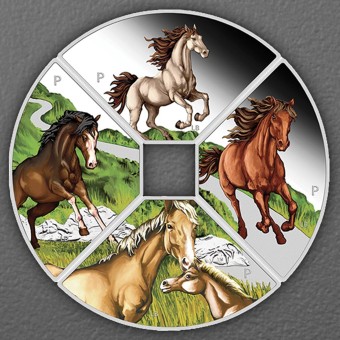 Silbermünzen 4 x 1oz "Pferd" 2026 (PP/koloriert) Set – 4-teilig Quadrant (Tuvalu)