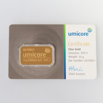 Goldbarren 10g UMICORE/Blister m. Zertifikat 