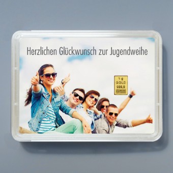 Goldbarren 1g "Glückwunsch Jugendweihe" (Motivbox) 