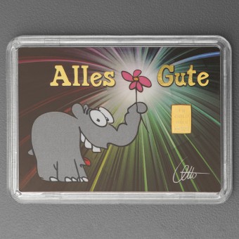 Goldbarren 1g "Ottifant - Alles Gute" (Motivbox) 