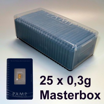 Goldbarren (25x 0,3g) "Fortuna" PAMP, Masterbox 