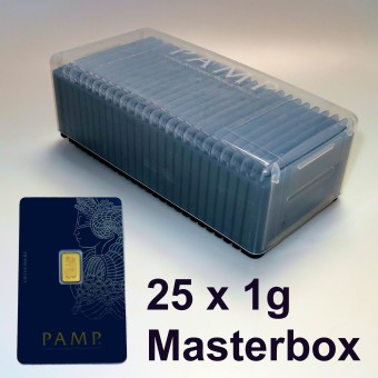 Goldbarren (25x 1g) "Fortuna" PAMP, Masterbox 