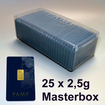 Goldbarren (25x 2,5g) "Fortuna" PAMP, Masterbox 
