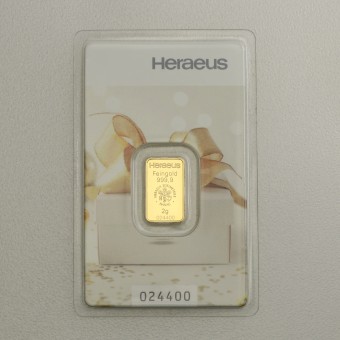 Goldbarren 2g HERAEUS (Geschenkmotiv) 