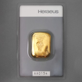 Goldbarren 50g HERAEUS, gegossen 